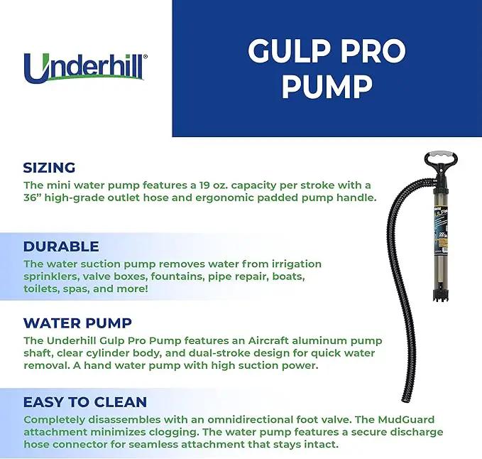 Underhill Gulp Pro Siphon Suction Water Pump 22 Inch Length with 36 Inch Outlet Hose, For Irrigation, Fluid Transfer, Water Removal, A-G1236-C by GreenHaven Gardens