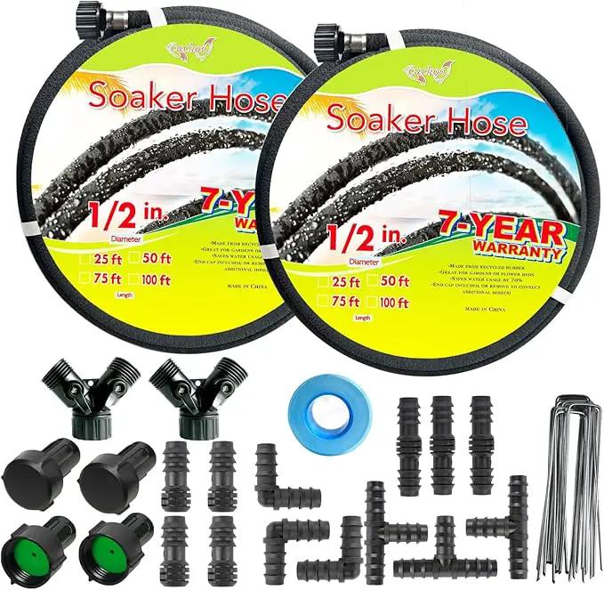 Cuckoo Soaker Hose 50ft length 2pcs With 1/2" Diameter-Soaker Hose Kit with Heavy Duty Rubber Hose for Irrigation-Save 70% Water-Great for Garden Flower Beds,Trees,Vegetables amd Seedings(1/2X50-2pcs) by GreenHaven Gardens
