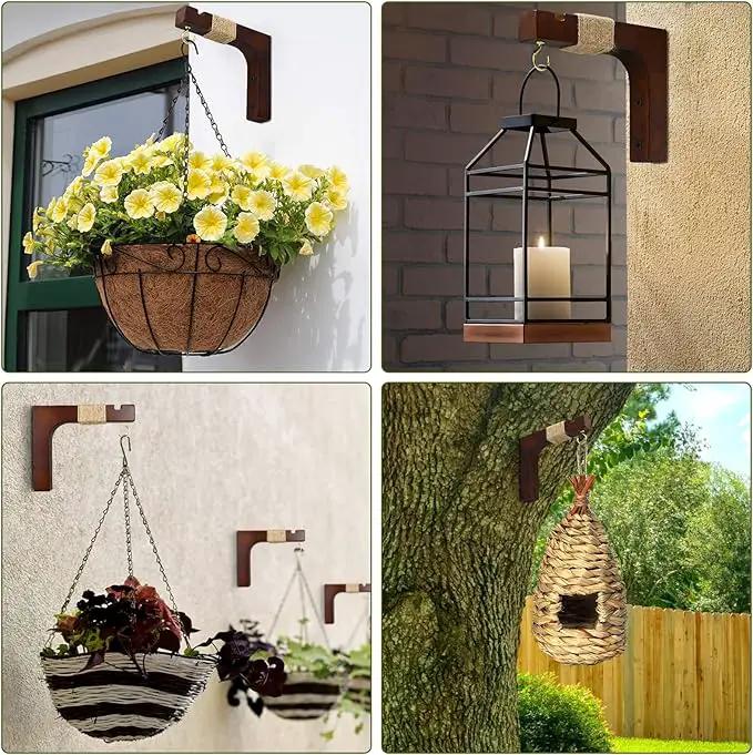 Plant Hanger Hooks for Indoor Hanging Plants, 2 Pack Rustic Farmhouse Wooden Hanging Basket Wall Bracket Plant Hooks for Indoor Outdoor Flower Pots Lanterns Wind Chime Balcony Light Garden Decoration by GreenHaven Gardens
