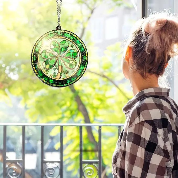 St Patricks Day Decorations - Irish Gifts for Women Men Friends Family, Shamrock Decorations, St Patricks Day Accessories - Double Layered Hanging Suncatcher 6 in by GreenHaven Gardens