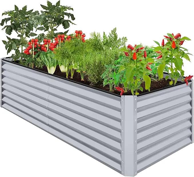 Best Choice Products 8x4x2ft Outdoor Metal Raised Garden Bed, Deep Root Planter Box for Vegetables, Flowers, Herbs, and Succulents w/ 478 Gallon Capacity - Moonlight Gray by GreenHaven Gardens