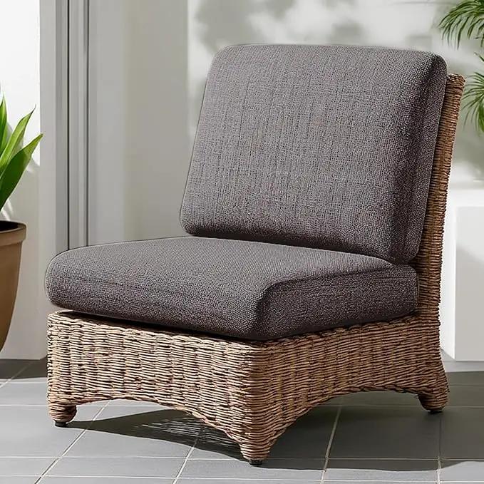 Codi Outdoor Cushions for Patio Furniture 24x24 Inch, Waterproof Chair Seat Cushion with Textured Fabric, Handles & Adjustable Straps, Fade Resistant - Set of 2, Grey by GreenHaven Gardens