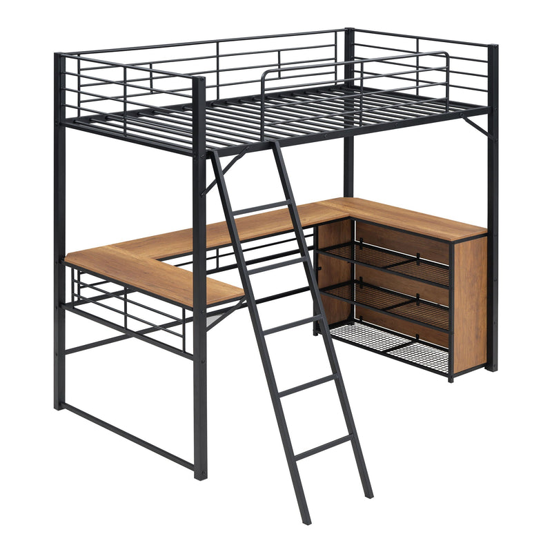 Loft Bed & 3 Layers Of Shelves And L-Shaped Desk by HouseOfZazla