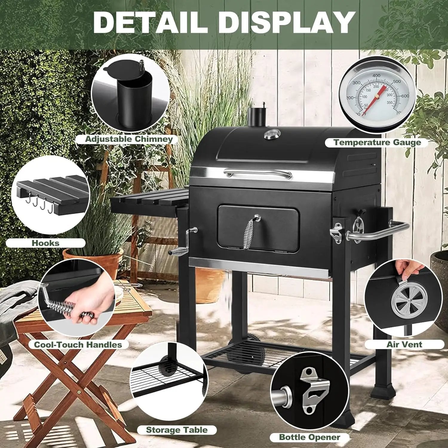 Charcoal Grill, BBQ Grill Charcoal Grill with Pull-Out Grease Tray for Outdoor Patio Backyard (Cast Iron Grate) by GreenHaven Gardens