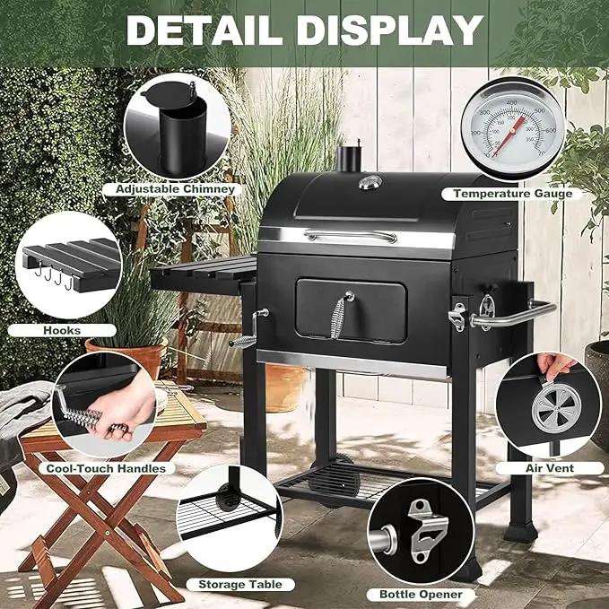 Charcoal Grills, Large Outdoor BBQ Grill Offset Smoker with Side Table Heavy Duty Outside Barbecue Grills Cooking Backyard Patio (Enamel Grill Grate) by GreenHaven Gardens