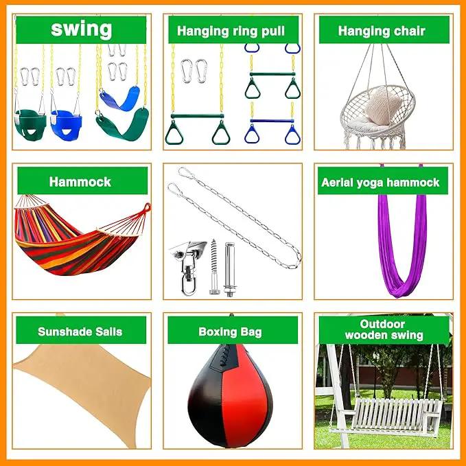 2 Set Hammock Hanging with Swing Chain 1200 LB Capacity Heavy Duty Swing Hangers 360° Swivel Hammock Hanger Kit for Hanging Hammock Chair Tree Yoga by GreenHaven Gardens
