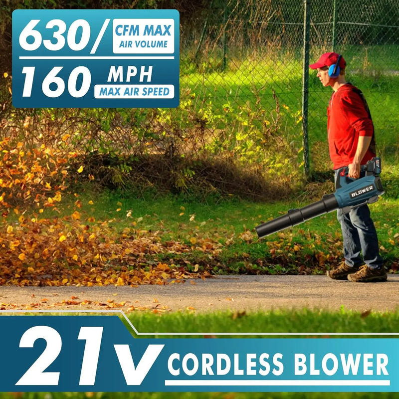 Leaf Blower Cordless (Upgraded) - 630CFM/160MPH, 21V Powerful Electric Cordless Leaf Blower with 2 x 4.0Ah Batteries and Charger, Battery Powered Leaf Blowers for Lawn Care, Patio, Yard, Dust, Snow by GreenHaven Gardens