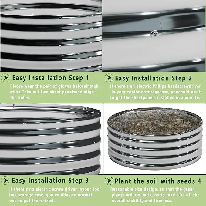 2PCS 2x2x1FT Galvanized Raised Garden Bed Kit,Vegetable Boxes-Round Metal Flower Box,Large Planter Raised Beds Outdoor Garden for Planting,Fruit,Herb-Sliver by GreenHaven Gardens