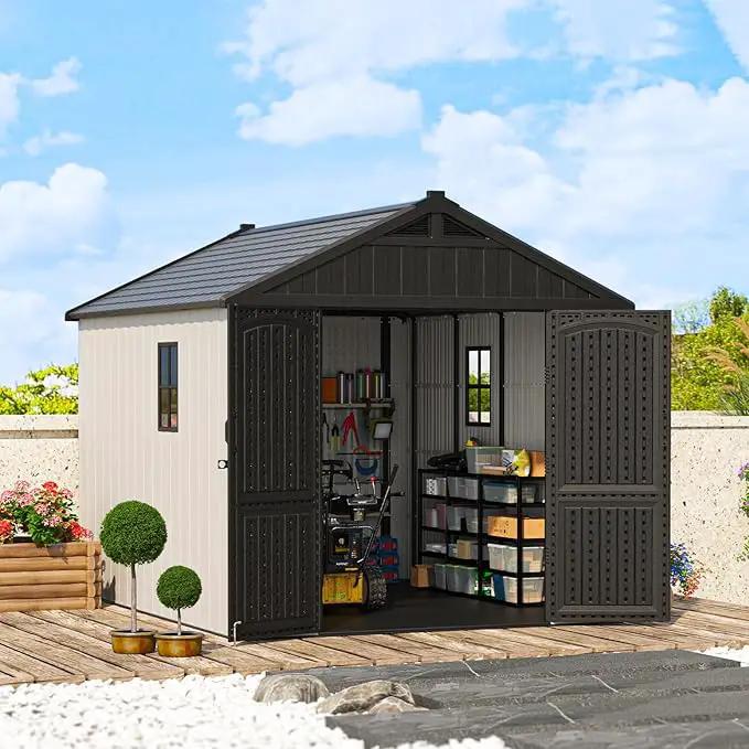 Patiowell 8 x 10 FT Resin Outdoor Storage Shed with Floor, Plastic Shed with Window and Lockable Door for Garden, Backyard, Tool Storage Use, Easy to Install in Beige (Kick-it Shed) by GreenHaven Gardens