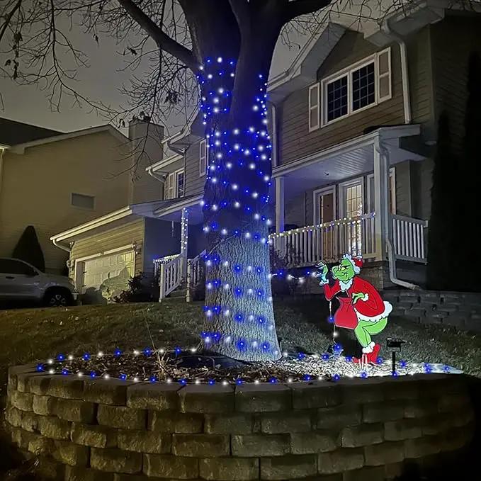 QITONG 4 Pack Blue and White Solar Fairy Lights, Each 33ft 100 LED String Light, 8 Modes Silver Wire Solar Twinkle Lighting for Tree Garden Yard Christmas by GreenHaven Gardens