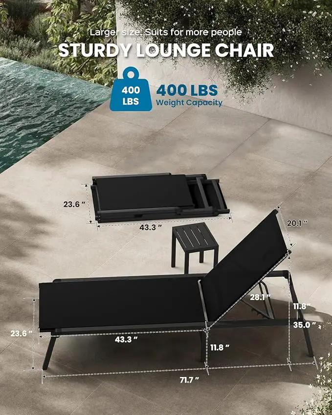 Chaise Lounge Outdoor, Foldable Aluminum Pool Lounge Chairs with 5 Positions Recliner - Free Assembly - Patio Chaise Lounge Chair for Poolside, Beach, Yard (Black) by GreenHaven Gardens