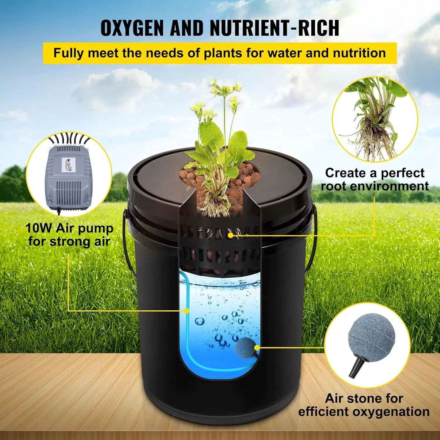 VEVOR DWC Hydroponic System, 5 Gallon 8 Buckets, Deep Water Culture Growing Bucket, Hydroponics Grow Kit with Pump, Air Stone and Water Level Device, for Indoor/Outdoor Leafy Vegetables by GreenHaven Gardens