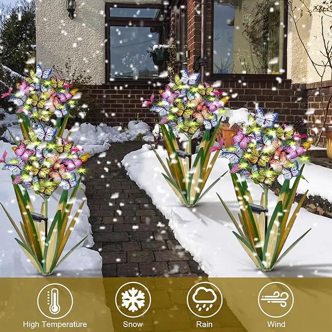 Solar Metal Agave Butterfly Flower Stick Garden Sculpture Outdoor Gift Solar Garden Christmas Lights Swaying Butterfly Garden Lights Solar Outdoor (2 PCS Light Green) by GreenHaven Gardens