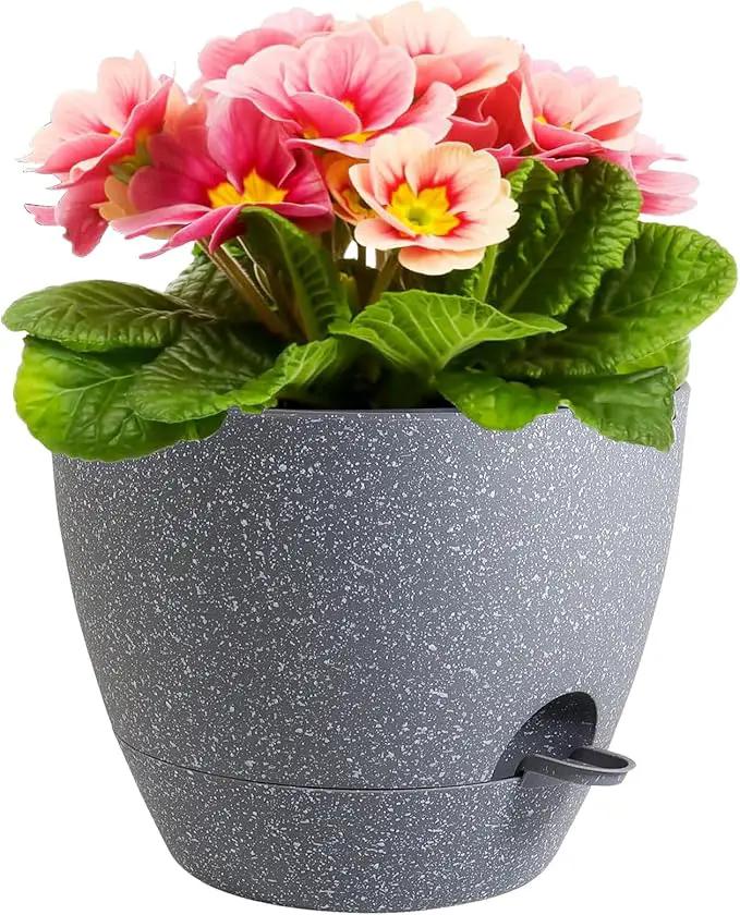 12 inch Large Self Watering Pots, Plant Pots with Mesh Drainage Holes for Indoor Outdoor Plants, Plastic Planters with Deep Reservoir for Garden House Flower Plants, Speckled Grey by GreenHaven Gardens