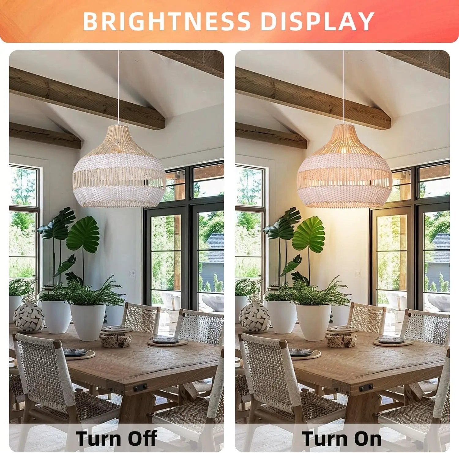 Arturesthome Woven Pendant Light 19.65" White Dining Room Lighting Adjustable Natural Rattan Pendant Lighting with Plastic for Restaurants Sitting Room by GreenHaven Gardens