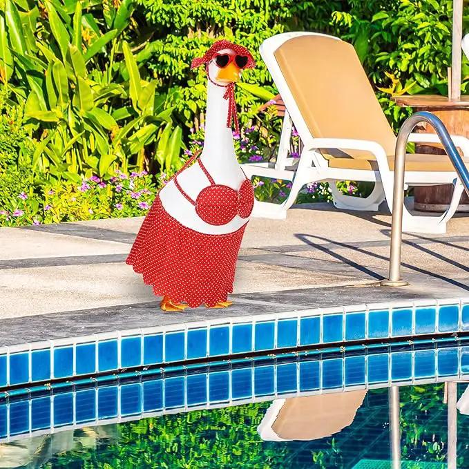 Bikini Goose Outfit Lawn Goose Clothing Porch Goose Outfits Summer Yard Goose Outfits Hawaiian Luau Goose Outfit for 23'' Lawn Goose Outdoor Decoration(Bikini,Red) by GreenHaven Gardens
