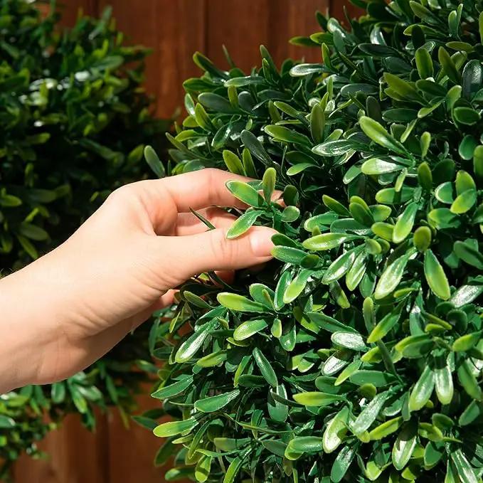 Premium 16" Diameter Artificial Japanese Boxwood Topiary – Set of 2 Faux Plants with Ground Spikes – UV-Resistant, Realistic Outdoor & Indoor Garden Décor – Weatherproof and Durable by GreenHaven Gardens