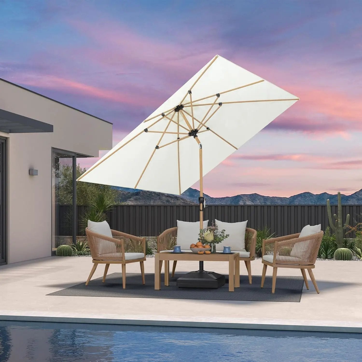 PURPLE LEAF 8' x 8' Square Patio Umbrella Market Umbrella Aluminum Outdoor Table Umbrella with Push Button Tilt & 8 Sturdy Ribs and Crank Square Outdoor Umbrellas for Pool Backyard Deck, Cream by GreenHaven Gardens