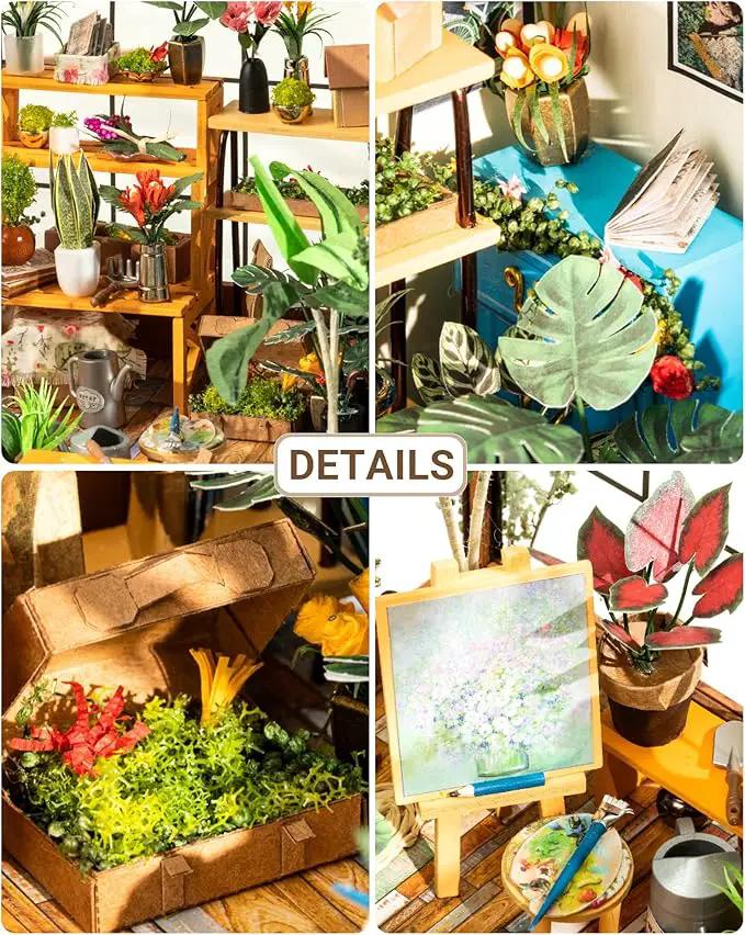 Rolife DIY Miniature Dollhouse Kit,Green House with Furniture and LED,Wooden Dollhouse Kit,Best Birthday and Valentine's Day Gift for Women and Girls by GreenHaven Gardens