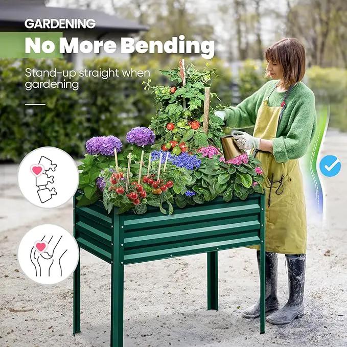 KING BIRD Raised Garden Bed with Legs Galvanized Elevated Planter Box for Backyard, Patio, Balcony, 33.9x17.7x31.5in, Green by GreenHaven Gardens