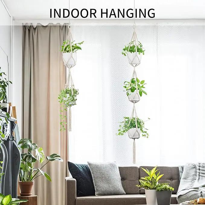 2 Pack Macrame Plant Hanger (49"&72"), Fits 4-8" Pots, 2 Tier+3 Tier Indoor Outdoor Hanging Planter Basket Flower Pot Holder, Boho Home Decor, Ivory (POTS NOT Included) by GreenHaven Gardens