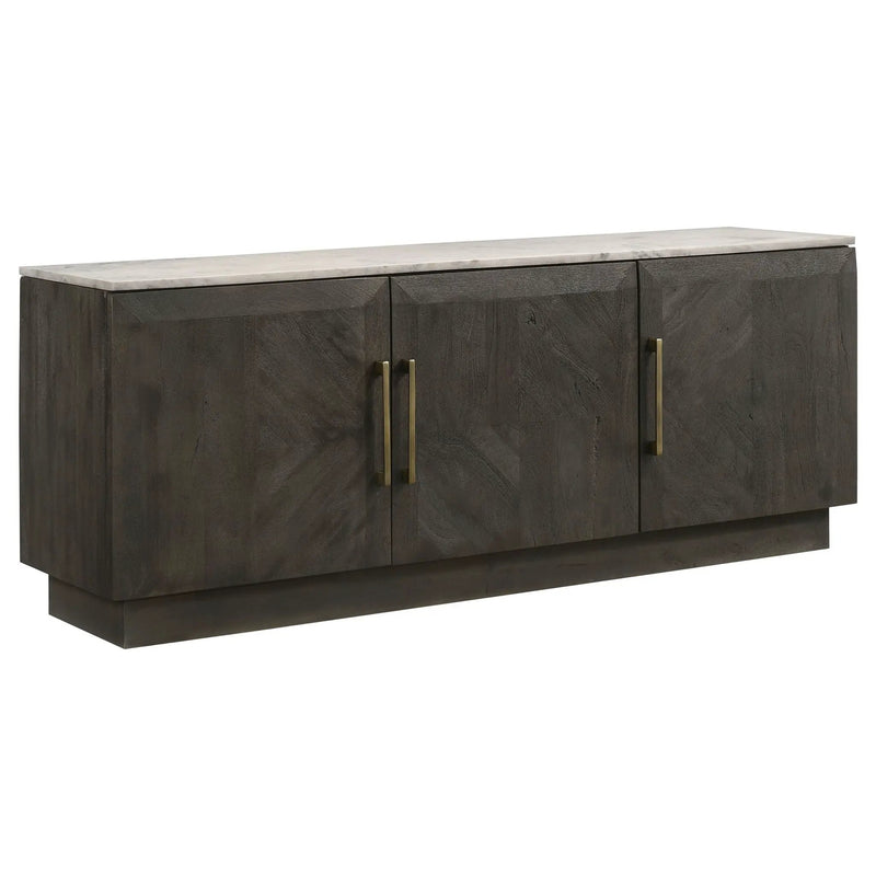 Dennis 3-door Marble Top Sideboard Buffet Tobacco Grey by Unique Piece Furniture