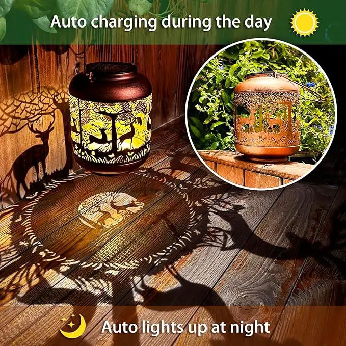 Deer Solar Lanterns Outdoor Waterproof Hanging Solar Lights Deer Gifts for Women Men Metal Decorative LED Lanterns for Yard, Patio, Lawn, Tabletop, Pathway, Landscape, Garden Decor by GreenHaven Gardens