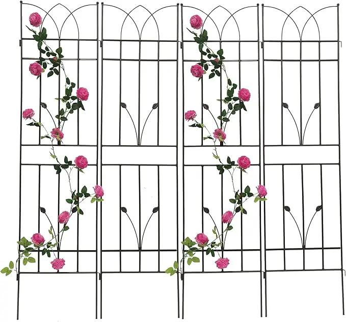 4 Pack Metal Garden Trellis 71" Black Fence Rustproof Garden Trellis for Climbing Plants Support Roses Flower Outdoor Lawn, Brown by GreenHaven Gardens