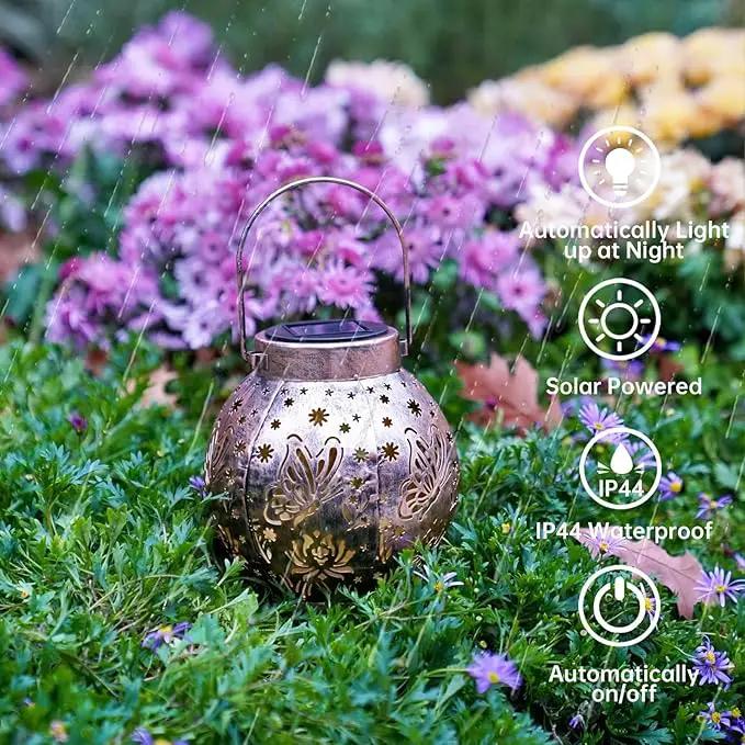 2 Pack Outdoor Solar Hanging Lantern Lights Metal LED Decorative Lamp for Garden Patio Porch Lawn and Table.Unique Gifts for Women Gardening. (Bronze Butterfly) by GreenHaven Gardens