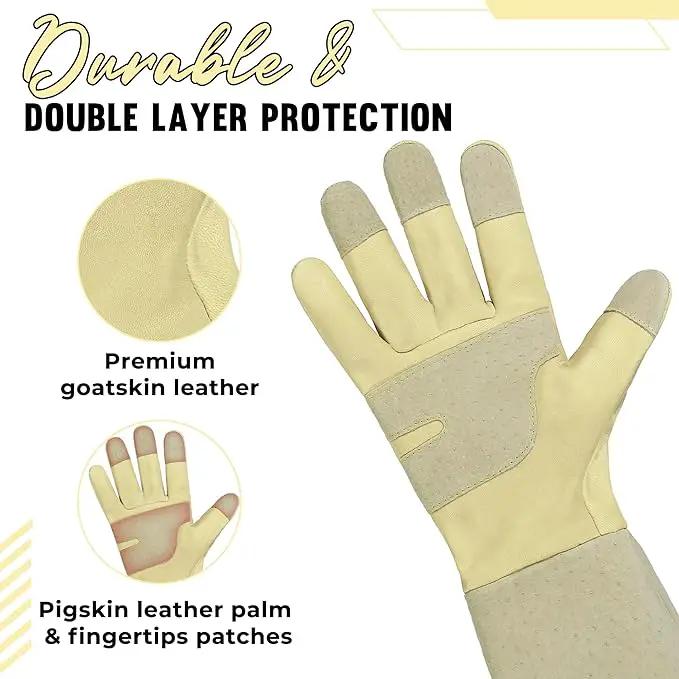HANDLANDY Rose Pruning Gardening Gloves for Men Women, Thorn Proof Forearm Protection Leather Garden Gloves, Gardening Gifts for Gardeners (Beige- goatskin, Small (Pack of 1)) by GreenHaven Gardens