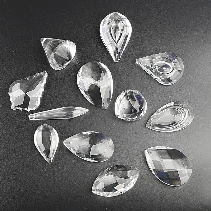 H&D Pack of 12 Clear Crystal Chandelier Lamp Lighting Drops Pendants Balls Prisms Hanging Glass Prisms Parts Suncatcher Home/House Decor by GreenHaven Gardens