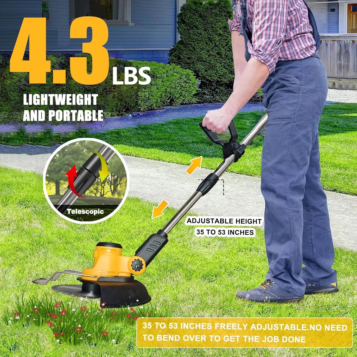Cordless Weed Wacker for Dewalt 20V Battery, 4 in 1 Weed Eater Battery Powered, 1300W Lightweight Cordless Weed Wacker, Brush Cutter for Lawn, Yard and Bush Trimming (No Battery) by GreenHaven Gardens