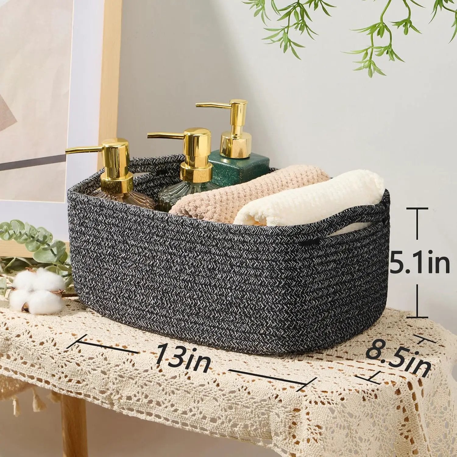 Small Storage Baskets for Organizing | Closet Organizer Bins | Shelf Toy Basket | Woven Rope Baskets | Cube Decorative Box | Shallow Basket | 13x8.5x5.1” | 4 Packs Dark Gray by GreenHaven Gardens