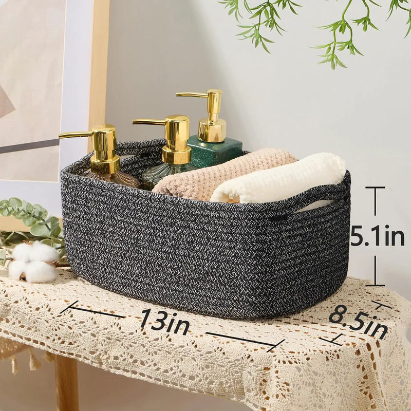 Small Storage Baskets for Organizing | Closet Organizer Bins | Shelf Toy Basket | Woven Rope Baskets | Cube Decorative Box | Shallow Basket | 13x8.5x5.1” | 4 Packs Dark Gray by GreenHaven Gardens