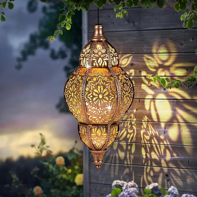 Solar Lanterns Outdoor Waterproof, Hanging Solar Lantern Garden Decor, Metal Moroccan Decorative Solar Garden Lights for Yard, Patio, Lawn, Porch, Unique Housewarming Gifts, Copper by GreenHaven Gardens