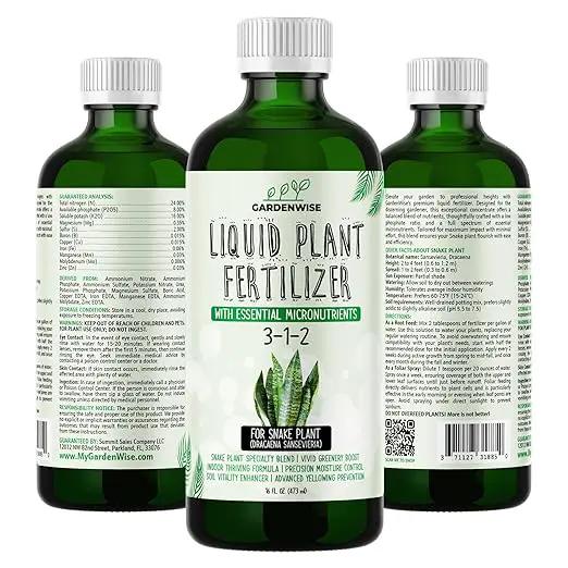 3-1-2 Liquid Fertilizer Concentrate with Micronutrients - Ideal Snake Plant Food for Sansevieria (Dracaena trifasciata), Indoor Plant Care (8 OZ) by GreenHaven Gardens