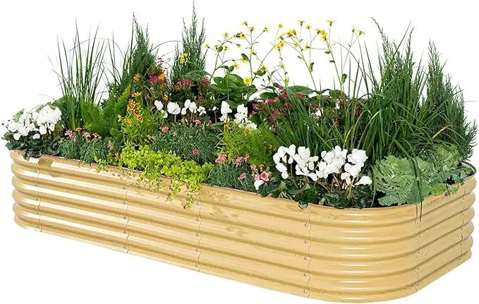 Vego garden Raised Garden Bed Kit, 17" Tall 10 in 1 Modular, Metal Planter Box for Vegetables, Flowers, Herbs, Sunlit Oak by GreenHaven Gardens