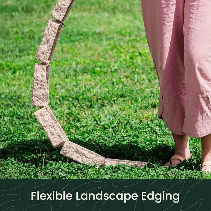 Beuta Landscape Edging | Garden Edging Border | Faux Stone Bricks for Lawn edging, Flower beds, Pathways & Yard Edging– 40 Packs | Each Section Has 6 Bricks 48"L x 4"W x 2.25"H |120 Spikes|Cobblestone by GreenHaven Gardens