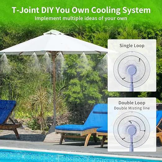 Misting Irrigation Kit Plant Watering System Fittings with 1/4 inch 1/2 inch Blank Distribution Tubing Hose Adjustable Nozzle Emitters Sprinkler Barbed Fittings Greenhouse by GreenHaven Gardens