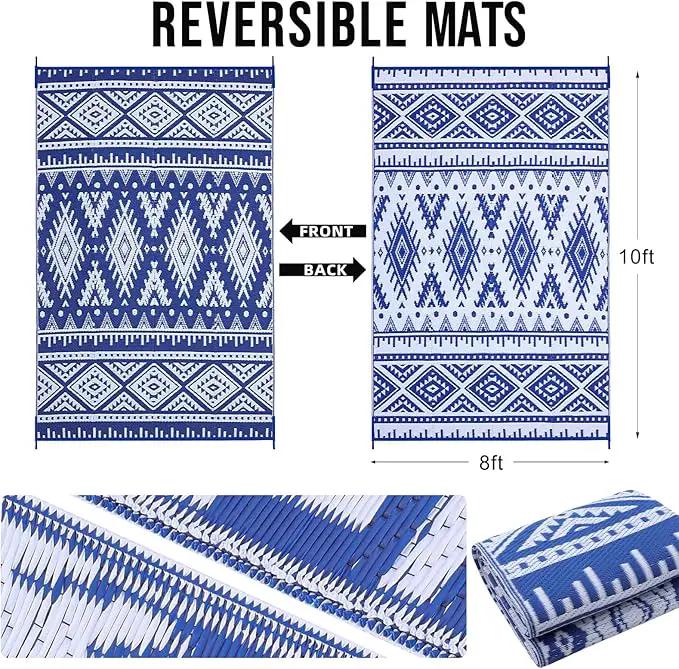 OLANLY Outdoor Rug Waterproof 8x10 ft, Reversible Outdoor Plastic Straw Rug, Boho Patio Rug, Indoor Outdoor Carpet, RV Mat Outside for Patio, Camp, Picnic, Balcony, Deck, Backyard, Blue & White by GreenHaven Gardens