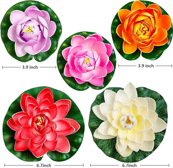 Artificial Lily Pads for Pond, 11in & 6in Artificial Flowers Floating Foam Lotus Flower with Fake Lily Pads, for Pool Garden Koi Fish Pond Aquarium Pool Wedding Decor, 14PCS by GreenHaven Gardens