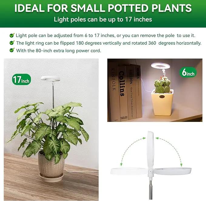 Plant Lights for Indoor Growing, Full Spectrum Grow Light with 48 LEDs, 5 Dimmable Levels Super Bright Halo Grow Lights, with Automatic Timer, Height Adjustable 7"-17", Pack of 3 by GreenHaven Gardens