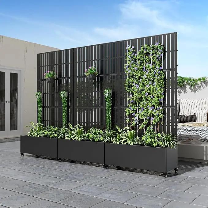 Casaphoria Metal Raised Garden Bed with Trellis and Wheels, 72"x35"x16" Planter Box for Climbing Plants, Vegetables & Vines, Features Drainage Holes and Privacy Screen (Black-Fence) by GreenHaven Gardens