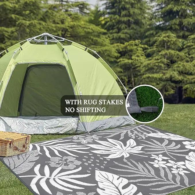 Pauwer Waterproof Outdoor Rug 6x9, Reversible Plastic Straw Patio Camping Rug, Indoor Outdoor RV Mat Carpet for Deck, Camper, Porch, Balcony, Backyard, Picnic, Floral Grey by GreenHaven Gardens