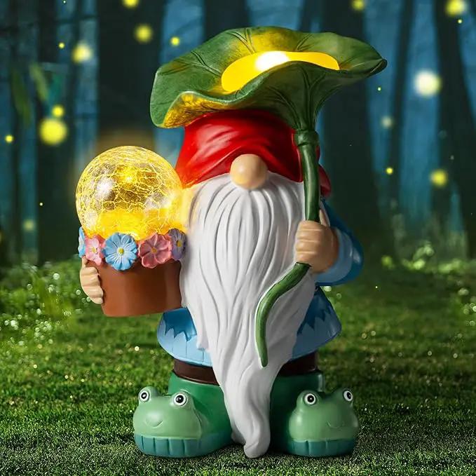 Garden Gnome Decor, Solar Gnomes Decorations Outdoor Gnome Statue Figurine with Solar LED Lights for Outside Lawn Patio Yard Gifts for Mom/Grandma/Birthday by GreenHaven Gardens
