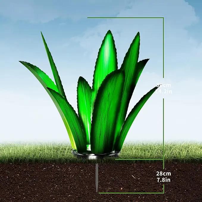 Upgraded Large Metal Yard Art, Metal Agave Plant Yard Decorations Outdoor Sculpture, Metal Flowers for Outside, Waterproof Outdoor Garden Decor (Green (W/Solar Light)) by GreenHaven Gardens