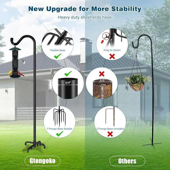Gtongoko Shepherds Hook for Outdoor, 92 Inch Bird Feeder Pole with 7 Prongs Base, 3/4 Inch Thick Heavy Duty Adjustable Garden Hook for Hanging Plant, Hummingbird Feeder, Lantern, 1 Pack by GreenHaven Gardens