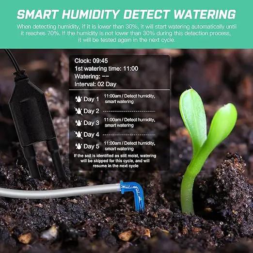 Automatic Plant Waterer Indoor Self Watering System for 15 Potted Plants, Auto Drip Irrigation Kit Programmable Water Timer with Smart Humidity Detection by GreenHaven Gardens