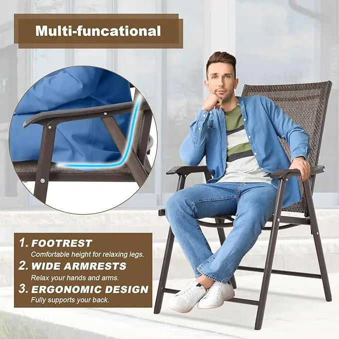 Aoodor Folding Patio Dining Chairs Textilene Fabric, Outdoor Steel Frame for All Weather Use, Fit for Porch, Lawn, Yard, Set of 4, Brown by GreenHaven Gardens