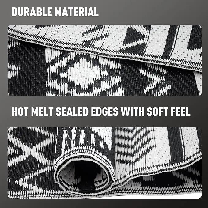 WILDROOTS 6x9 Feet Black and White Plastic Outdoor Rug, Stain Resistant Waterproof Reversible Outdoor Patio Rug, Fade Resistant Camping Rug by GreenHaven Gardens